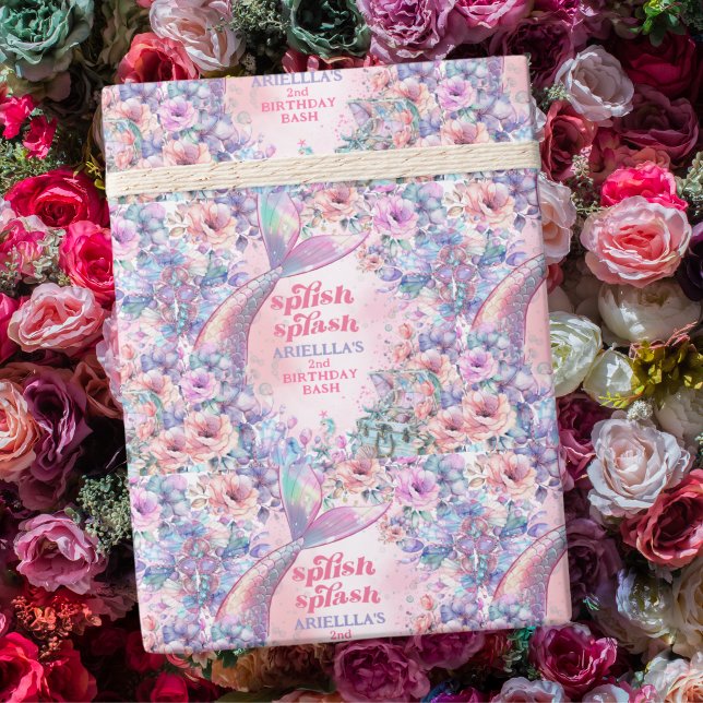 Papel De Regalo Cumpleaños 2 Cola de Sirena Brillo de Flor (Subido por el creador)