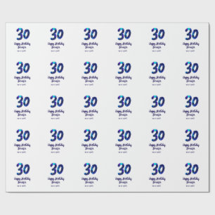 Papel De Regalo cumpleaños 30 add nombre fecha año azul destello 