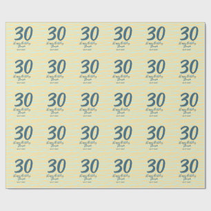 Papel De Regalo cumpleaños 30 añadir nombre fecha año amarillo azu