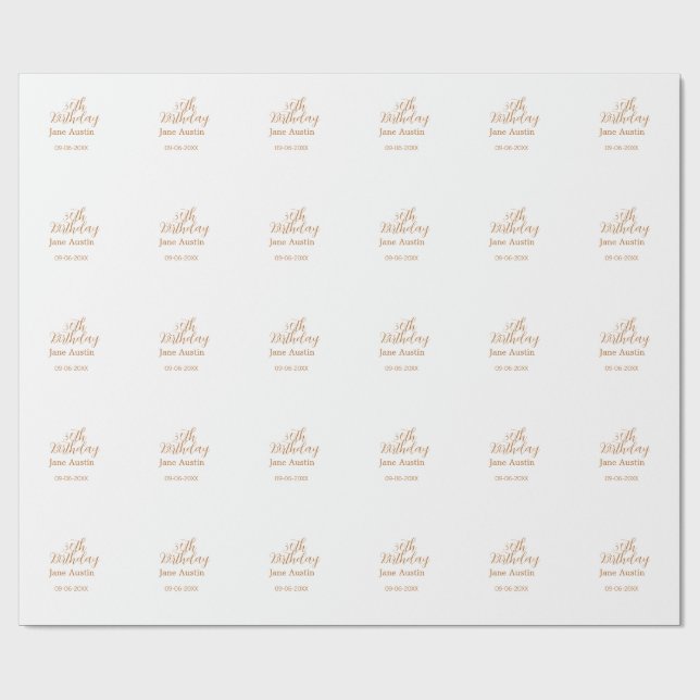 Papel De Regalo cumpleaños 30 cobre marrón simple elegante nombre  (Superficie plana)
