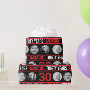 Papel De Regalo cumpleaños 30 personalizado foto rojo y negro