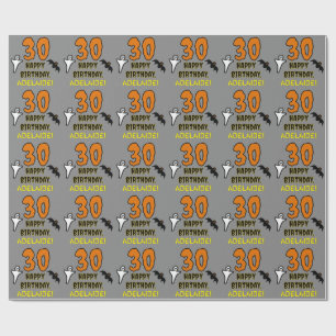 Papel De Regalo Cumpleaños 30: Tema de Halloween, nombre personal