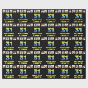 Papel De Regalo Cumpleaños 31: Arcoíris “31“; Fotos y Nombre Perso