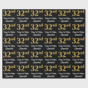 Papel De Regalo Cumpleaños 32: Elegante Lujo Faux Gold Look #