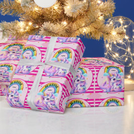 Papel De Regalo Cumpleaños 4º arcoíris y unicornio lindo