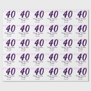Papel De Regalo cumpleaños 40 agregar nombre fecha año pin floral 