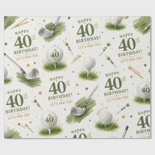Papel De Regalo Cumpleaños 40 de golf con bolas de golf en hierba 