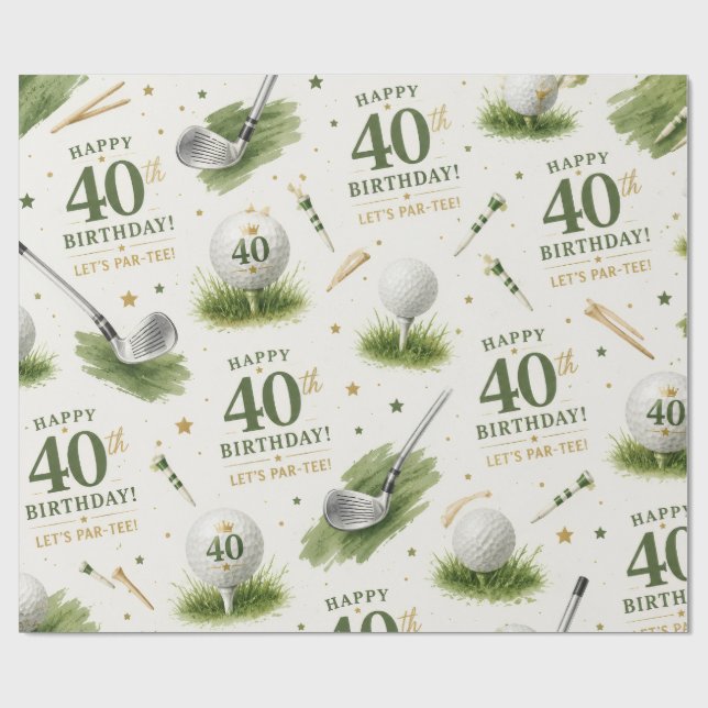 Papel De Regalo Cumpleaños 40 de golf con bolas de golf en hierba  (Superficie plana)