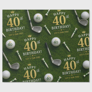 Papel De Regalo Cumpleaños 40 de golf con bolas de golf en hierba 