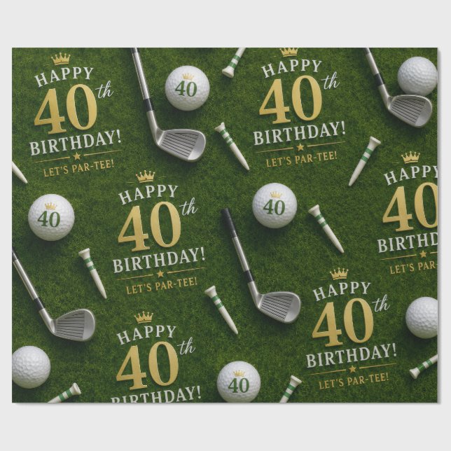Papel De Regalo Cumpleaños 40 de golf con bolas de golf en hierba  (Superficie plana)