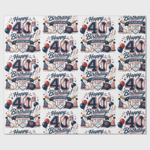 Papel De Regalo Cumpleaños 40 de temática de béisbol