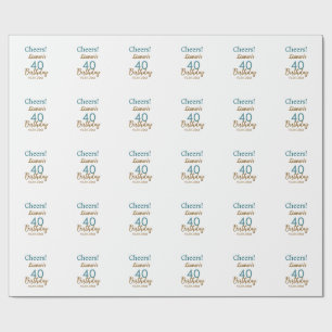Papel De Regalo Cumpleaños 40 nombre fecha marrón turquesa sim