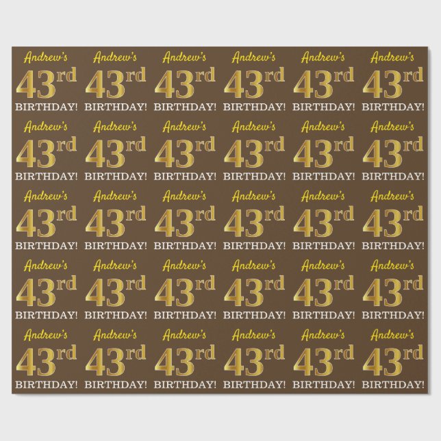 Papel De Regalo Cumpleaños "43" de imitación de oro marrón (Superficie plana)