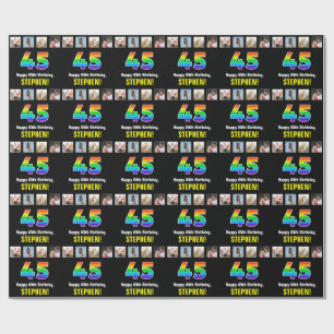 Papel De Regalo Cumpleaños 45: "45" Arcoíris; Fotos y nombre perso