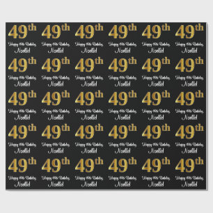 Papel De Regalo Cumpleaños 49: Elegante Lujo Faux Gold Look #
