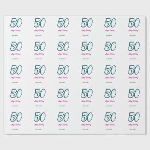 Papel De Regalo cumpleaños 50 agregar nombre año turquesa rosa neg