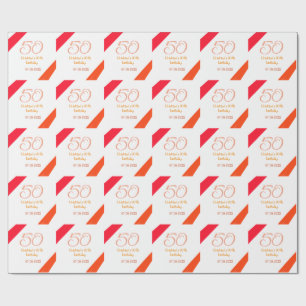 Papel De Regalo Cumpleaños 50 aniversario naranja rojo agregar nom
