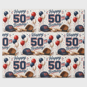 Papel De Regalo Cumpleaños 50 de béisbol 