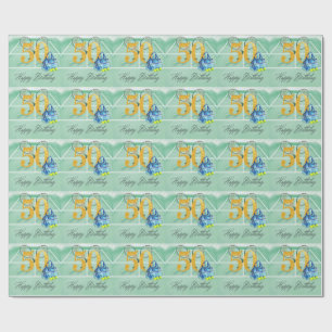Papel De Regalo Cumpleaños 50 del tenis raqueta de pelota de teni