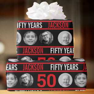 Papel De Regalo cumpleaños 50 foto personalizada rojo y negro