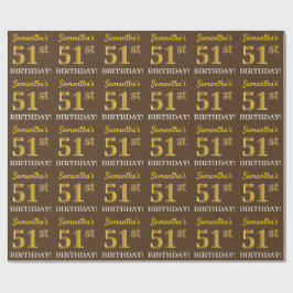 Papel De Regalo Cumpleaños "51" con aspecto de oro imitación