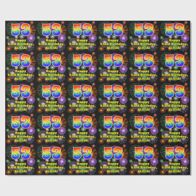 Papel De Regalo Cumpleaños 53: Fuegos Artificiales Divertidos, Asp (Superficie plana)