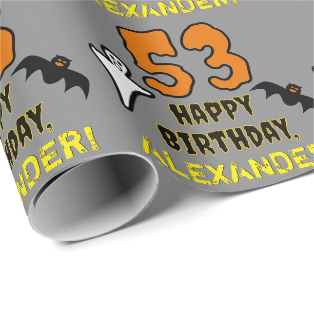 Papel De Regalo Cumpleaños 53: Tema espeluznante de Halloween, nom (Esquina del rollo)