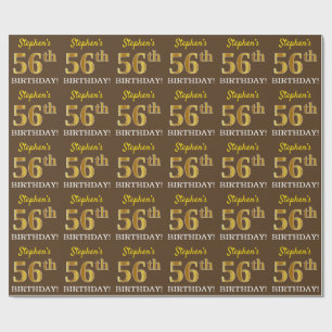 Papel De Regalo Cumpleaños "56" de imitación marrón dorado