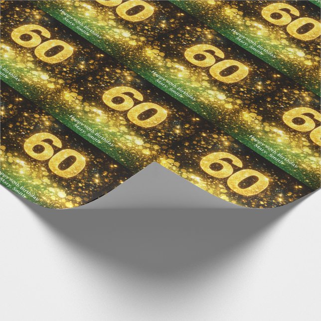 Papel De Regalo Cumpleaños 60 dorado con brillo (Esquina)