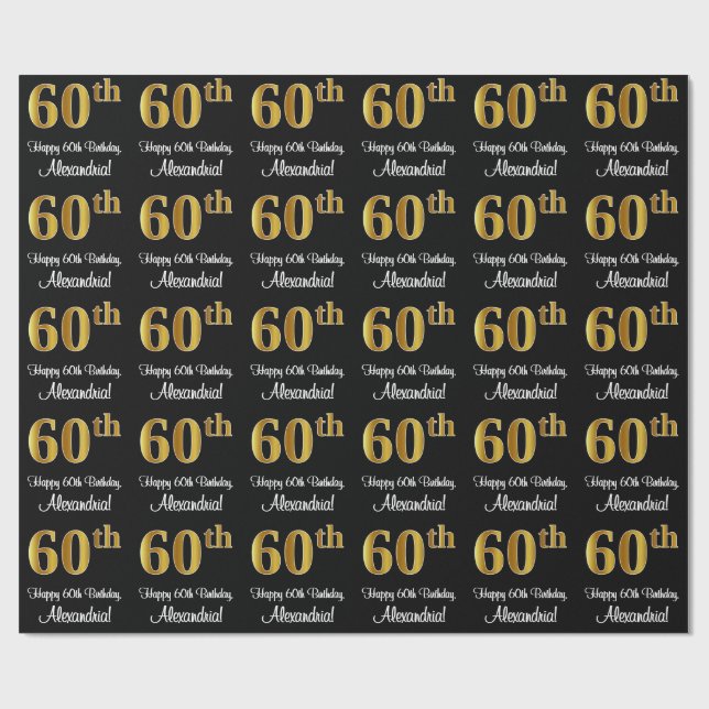Papel De Regalo Cumpleaños 60: Elegante Lujo Faux Gold Look # (Superficie plana)