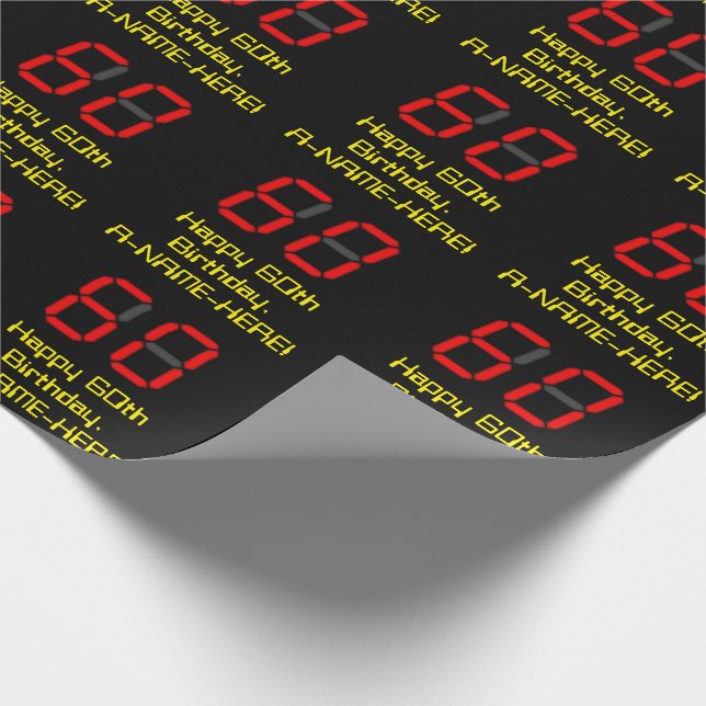 Papel De Regalo Cumpleaños 60: Estilo reloj digital rojo "60" + No (Esquina)