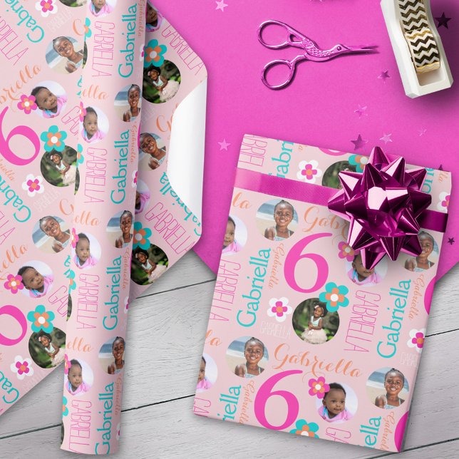 Papel De Regalo Cumpleaños 6 fotos personalizadas con nombre de fl (Subido por el creador)