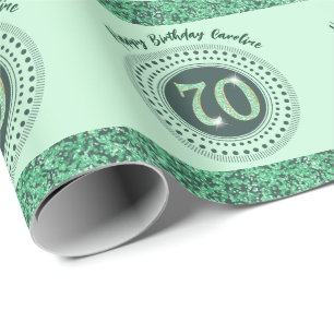 Papel De Regalo Cumpleaños 70 Elegante con Brillo Verde y Rayas