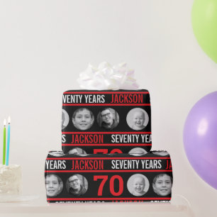 Papel De Regalo cumpleaños 70 personalizado foto rojo y negro
