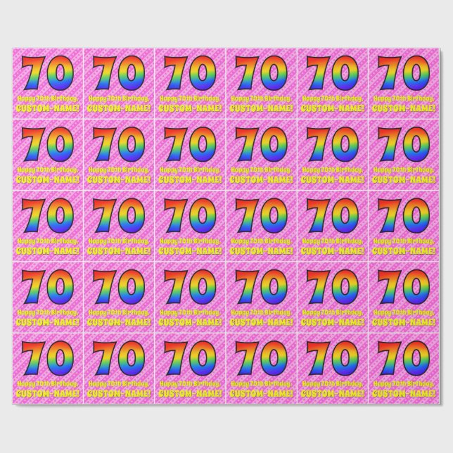 Papel De Regalo Cumpleaños 70: Rayas rosas y corazones, Arcoiris # (Superficie plana)