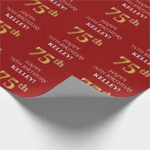 Papel De Regalo Cumpleaños 75: Elegante, rojo, falso dorado