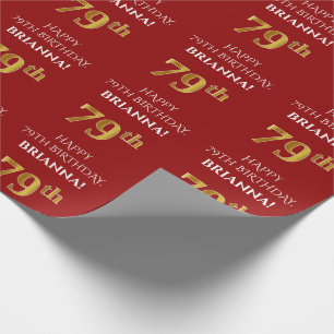 Papel De Regalo Cumpleaños 79: Elegante, Rojo, Faux Gold Look