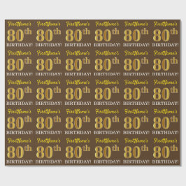 Papel De Regalo Cumpleaños "80" de Brown, aspecto de imitación de