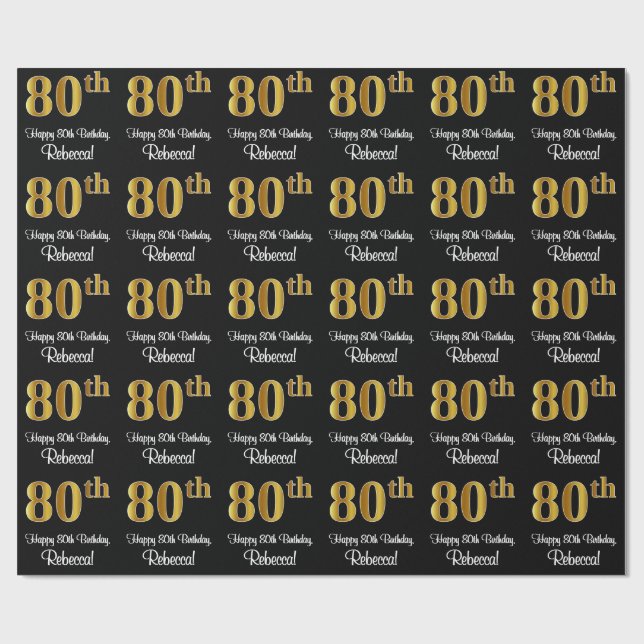 Papel De Regalo Cumpleaños 80: Elegante Lujo Faux Gold Look # (Superficie plana)