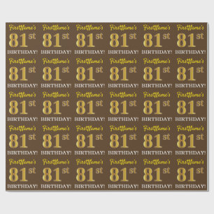 Papel De Regalo Cumpleaños "81" de imitación de oro marrón