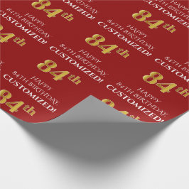 Papel De Regalo Cumpleaños 84: Elegante, Rojo, Estilo Falso Oro