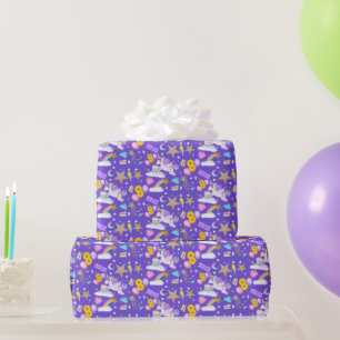 Papel De Regalo Cumpleaños 8 Unicornio Patrón Púrpura