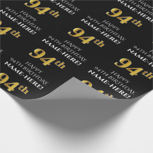 Papel De Regalo Cumpleaños 94: Elegante, negro, falso oro