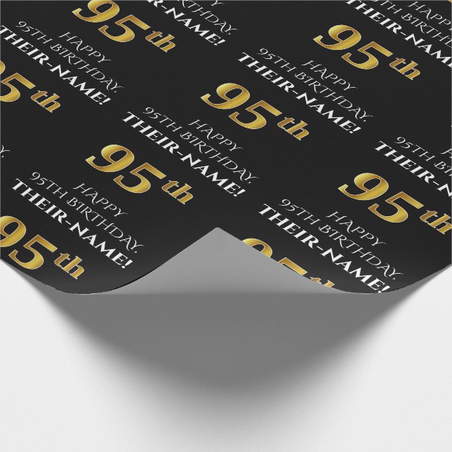 Papel De Regalo Cumpleaños 95: Elegante, negro, falso oro (Esquina)