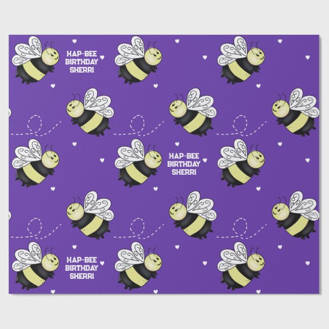 Papel de regalo cumpleaños Abejorro Morado 73 cm x (Superficie plana)