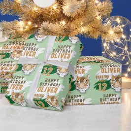 Papel De Regalo Cumpleaños Acuarela Cabeza de Tigre Salvaje 