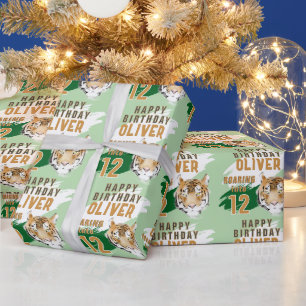 Papel De Regalo Cumpleaños Acuarela Cabeza de Tigre Salvaje 