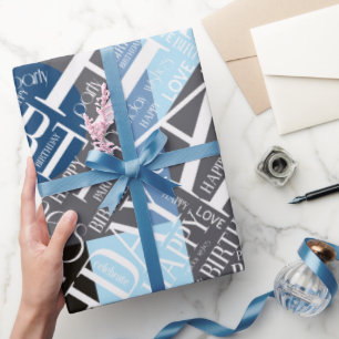 Papel De Regalo Cumpleaños Añadir nombre corto bloque de color Blu