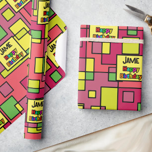 Papel De Regalo Cumpleaños Añadir nombre Retro Color Pop Personali