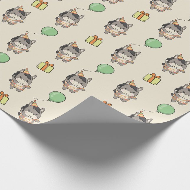 Papel De Regalo Cumpleaños Animal Cute Donkey Kids Fiesta de cumpl (Esquina)